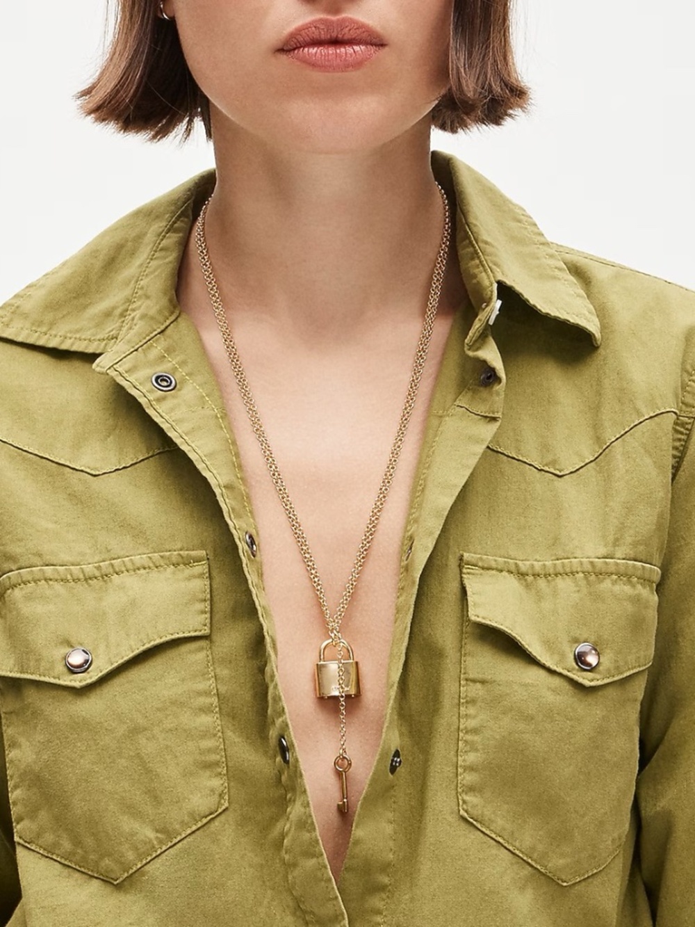 J. Crew Metallic Lock and Key Pendant Necklace NWT - Picture 2 of 6